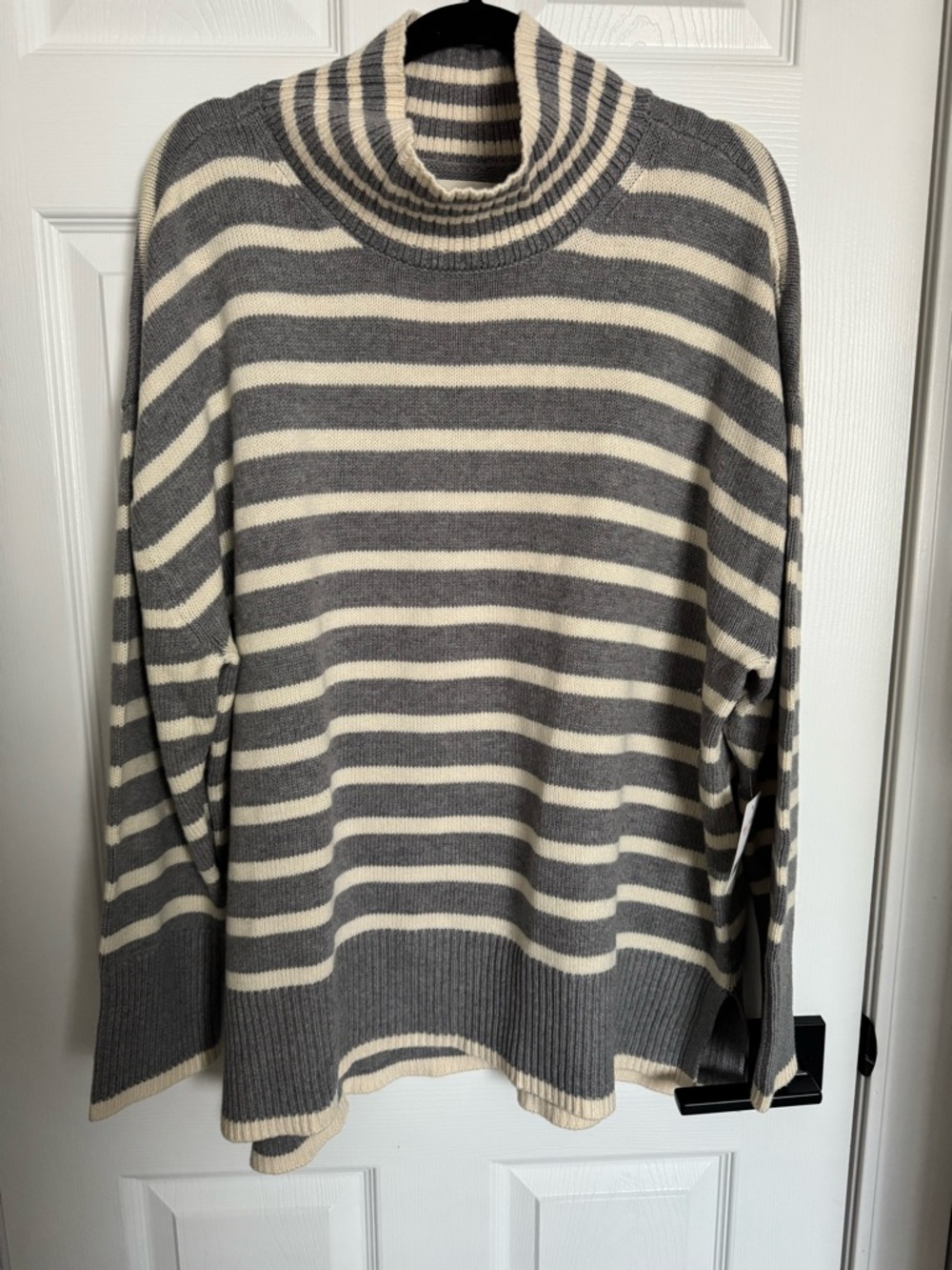 Lucky Brand Gray and Cream Striped Turtleneck Sweater
